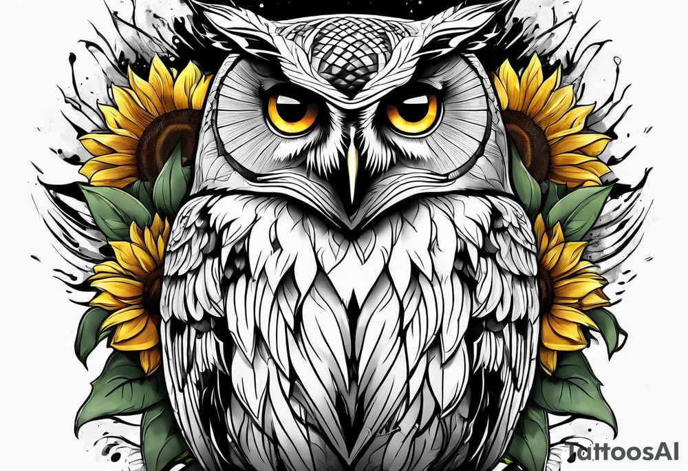 Sunflower and owl tattoo idea