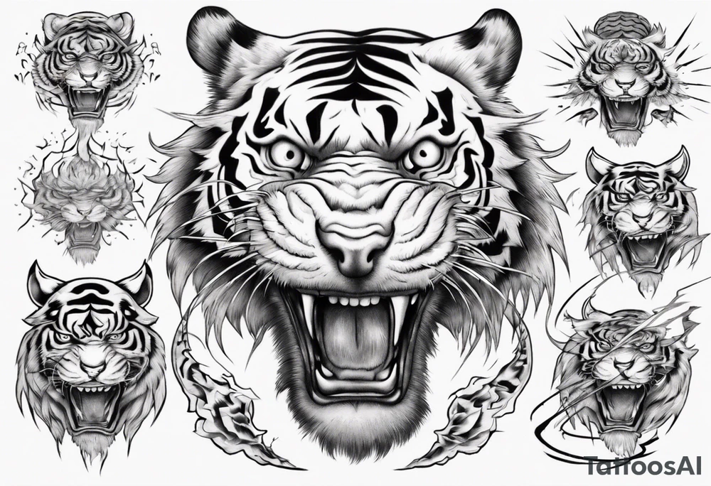 A tiger surrounded by lightning tattoo idea