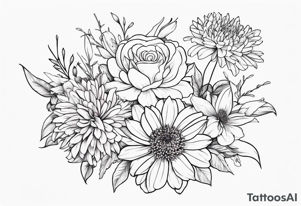 Asters, roses, Lillies, chrysanthemums tattoo idea