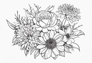 Asters, roses, Lillies, chrysanthemums tattoo idea