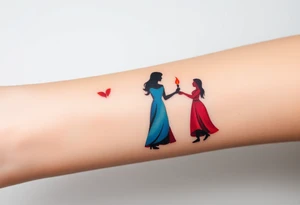 Silhouette of grandmother, mother and daughter passing a flame from oldest to youngest with the flame growing as it goes. tattoo idea