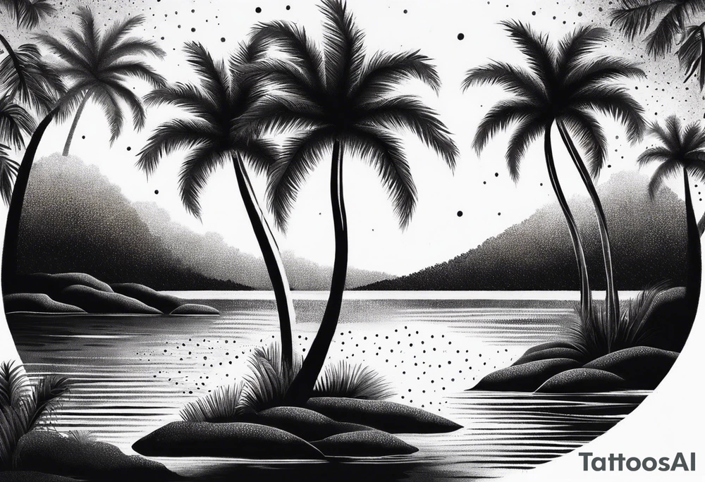 palm trees around a river tattoo idea