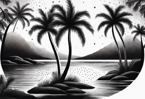 palm trees around a river tattoo idea