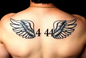 Angel numbers 1 support and guidance, 2 Balance, 4 Protection (with angel wings(only around 444) tattoo idea