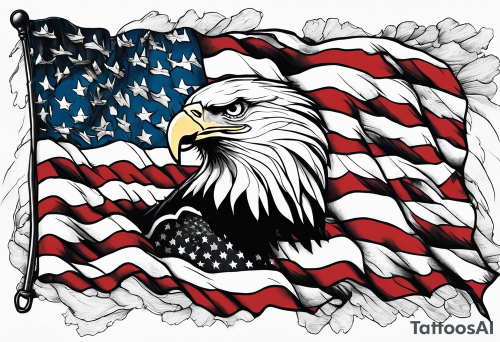 torn flag with eagles tattoo idea