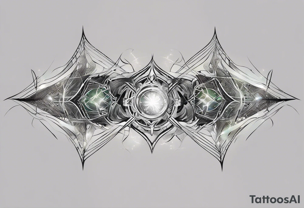 luminous trail that transcends time and space, etched onto your skin. The trail blurs into existence, its edges pulsating with energy. Imagine it as a ribbon of iridescent light, weaving through a cybernetic lattice—a fusion of biomechanics and cosmic velocity. tattoo idea