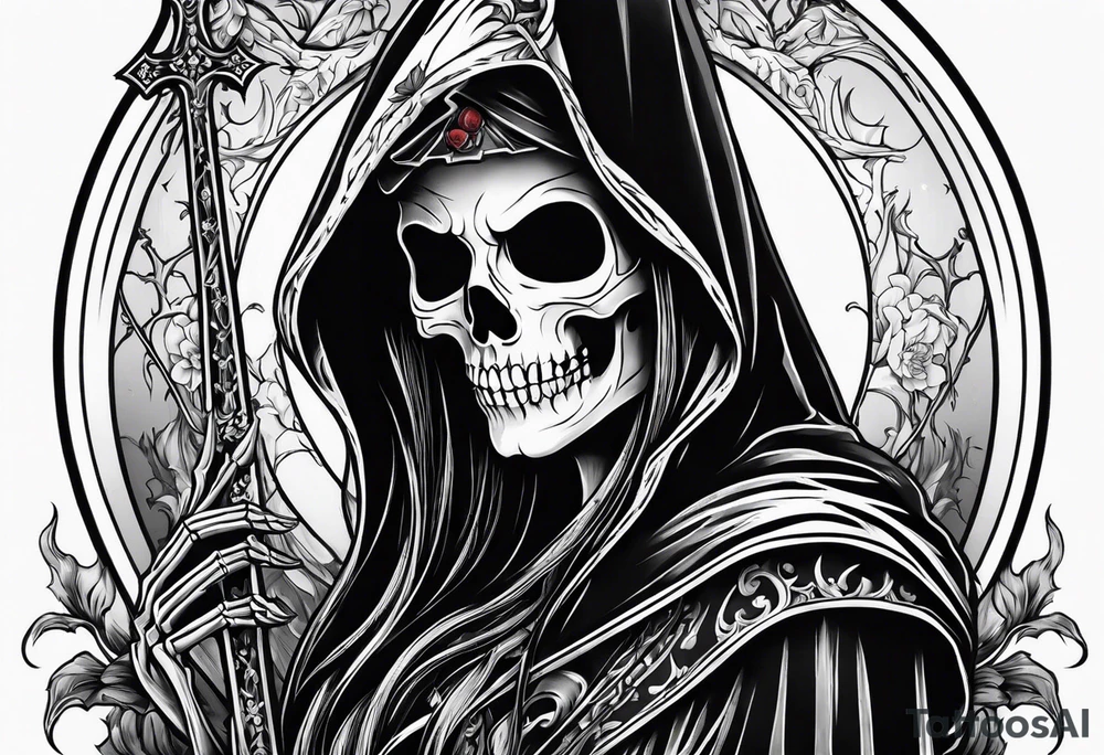 lady skeleton grim reaper devil tattoo idea