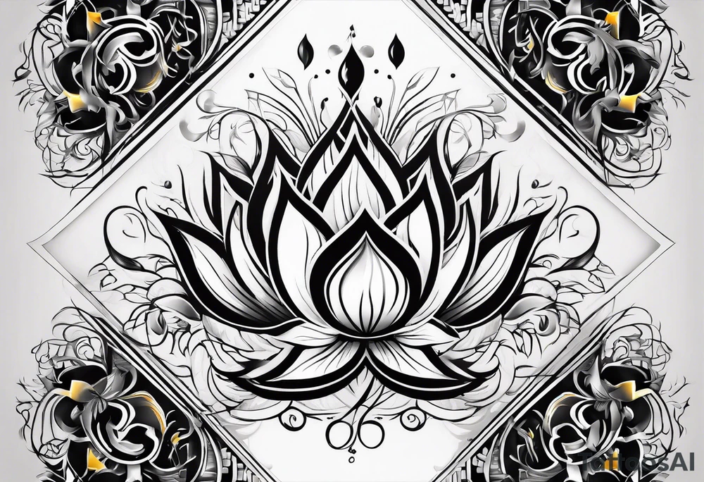 one vertical tattoo that combines lotus flower, phoenix and helix, strength and resilience symbols tattoo idea