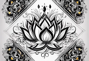 one vertical tattoo that combines lotus flower, phoenix and helix, strength and resilience symbols tattoo idea