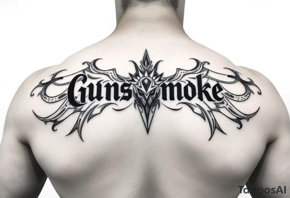 tat that says gunsmokesolo tattoo idea
