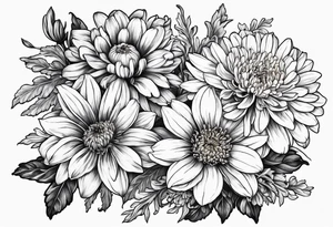 Flowers: marigold, chrysanthemum, narcissus tattoo idea
