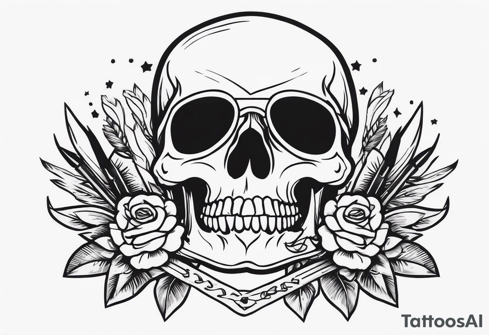 Skull, gun, bandana tattoo idea