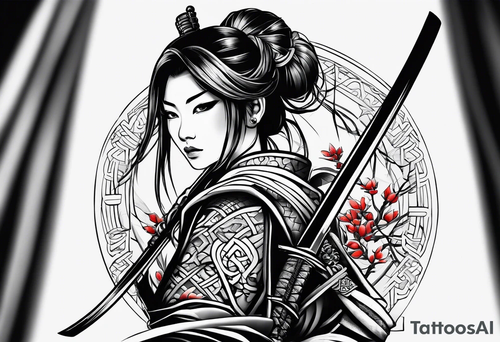 female samurai neotribal tattoo idea