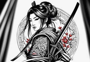 female samurai neotribal tattoo idea