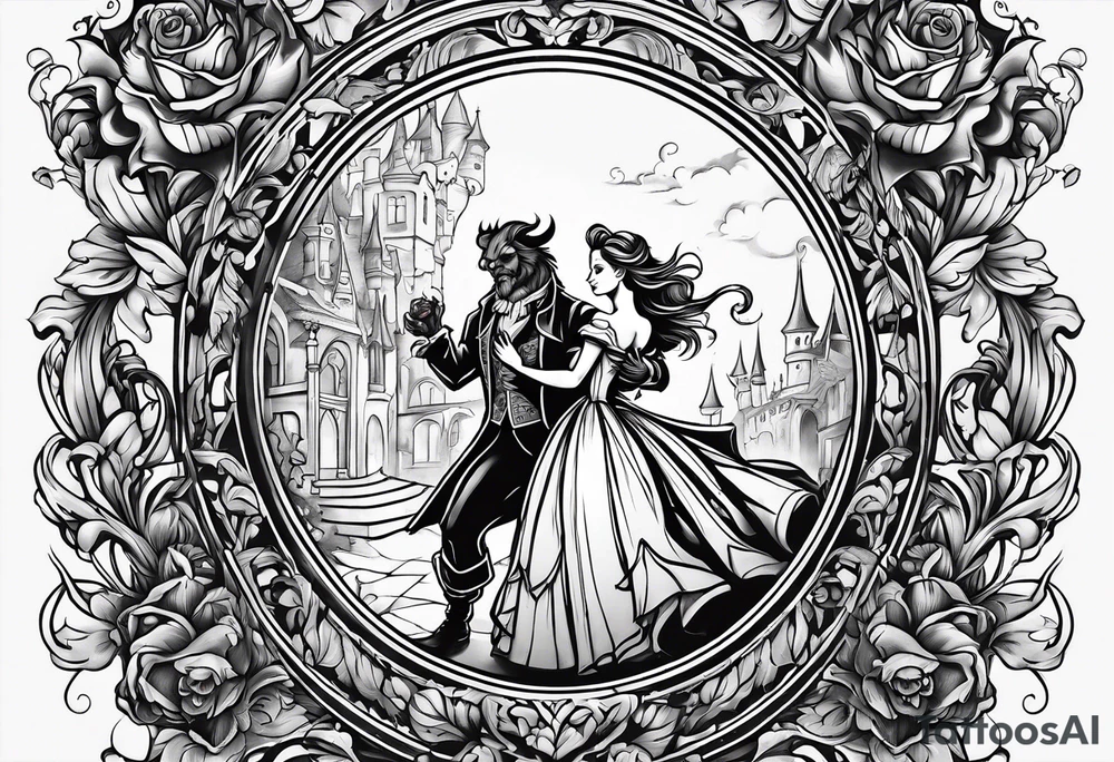 Beauty and the beast dancing but zombies tattoo idea