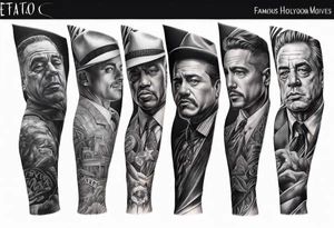 Famous Hollywood gangster movies themed arm sleeve tattoo idea