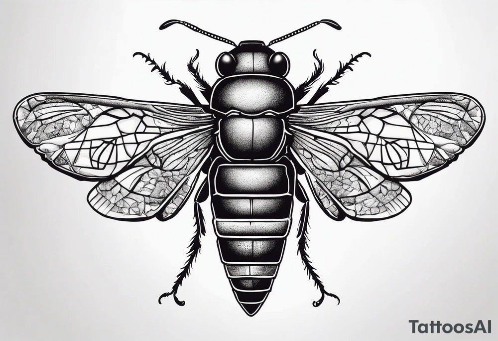 Cicada stippled and shaded with knife going through it tattoo idea