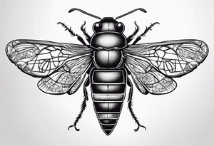 Cicada stippled and shaded with knife going through it tattoo idea
