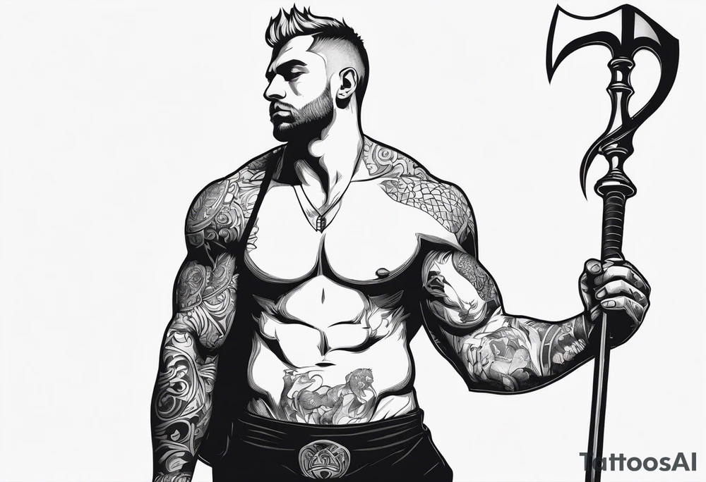 full body drawing of a giant holding a club tattoo idea