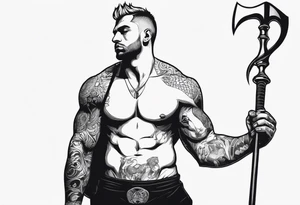 full body drawing of a giant holding a club tattoo idea