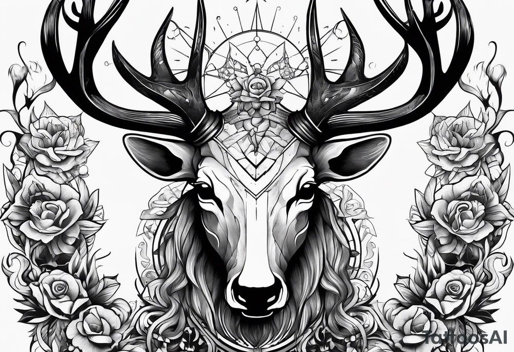 A human with a deer skull head tattoo idea