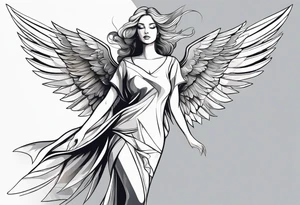 angel woman with big wings full body flying on the sky tattoo idea