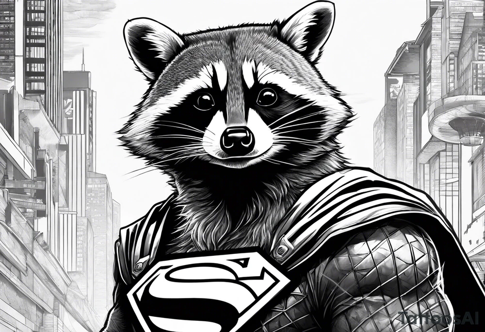 Raccoon wearing a Superman shirt tattoo idea