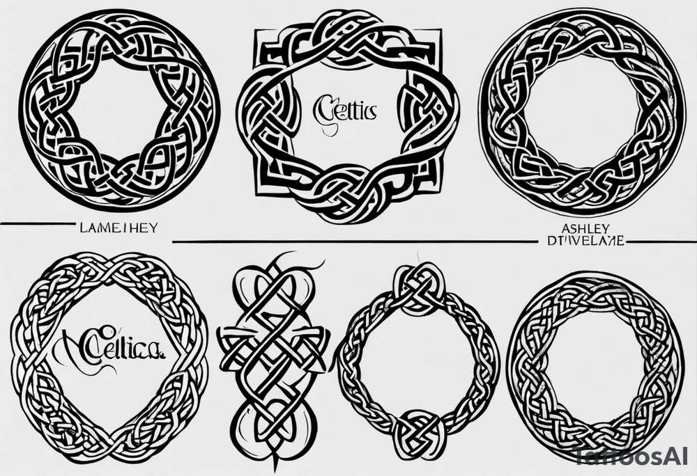 desing me a celtic knot tattoo with my childrens names and birthdate, Mellissa 18/03/1986, Ashley 24/11/1990, Jesse 8/04/1993, Liam 8/06/1995, Eleanor 19/08/1996 tattoo idea