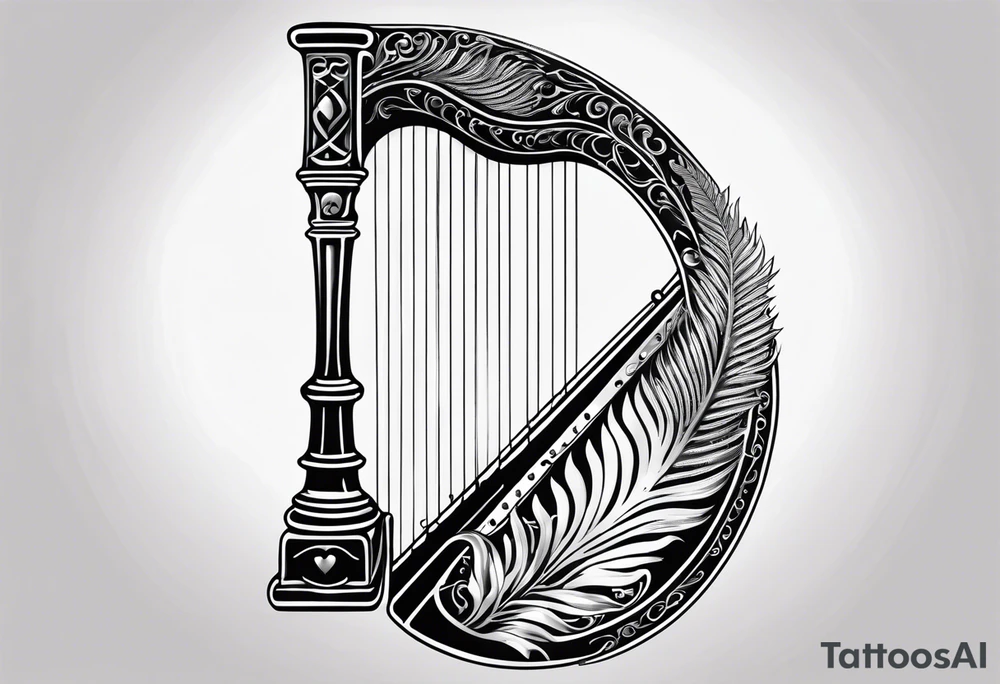 Irish harp with the New Zealand Silver Fern embedded tattoo idea