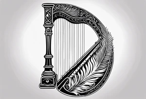 Irish harp with the New Zealand Silver Fern embedded tattoo idea