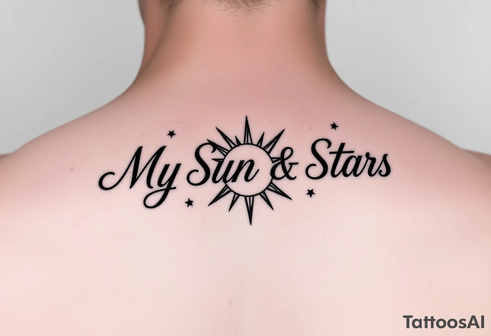 "My Sun & Stars" in script with a Sun and stars tattoo idea