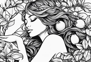Fairy asleep on the branch of a lemon tree. tattoo idea