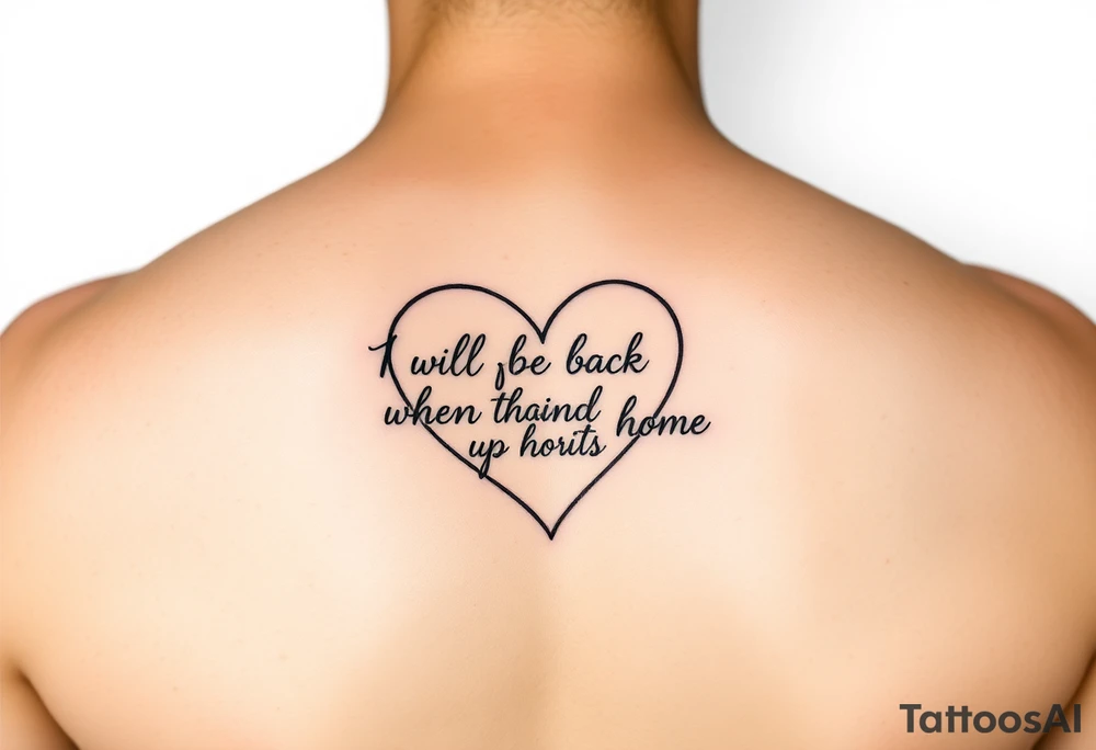 create a dainty heart with the outline "I will be back when the robins come home" tattoo idea