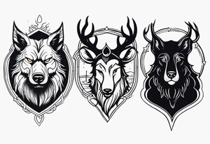 A Werewolf, a black dog, a rat and stag tattoo idea