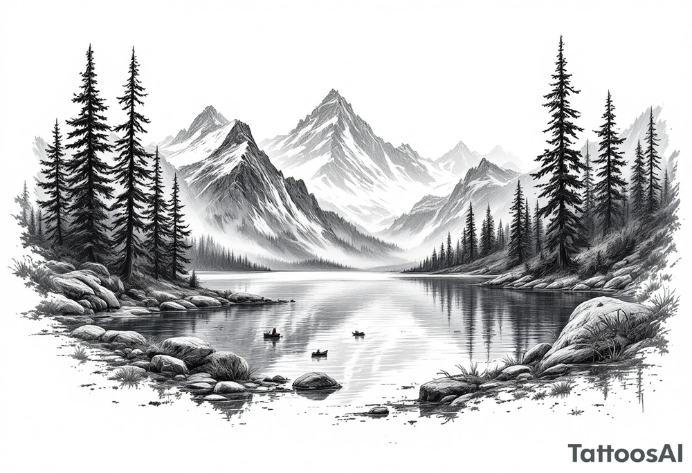 Large lake scene tattoo idea