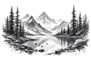 Large lake scene tattoo idea