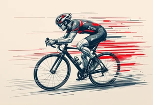 A hyper-realistic cyclist in mid-sprint, with motion blur effects and red and black racing stripes, symbolizing speed and determination. tattoo idea