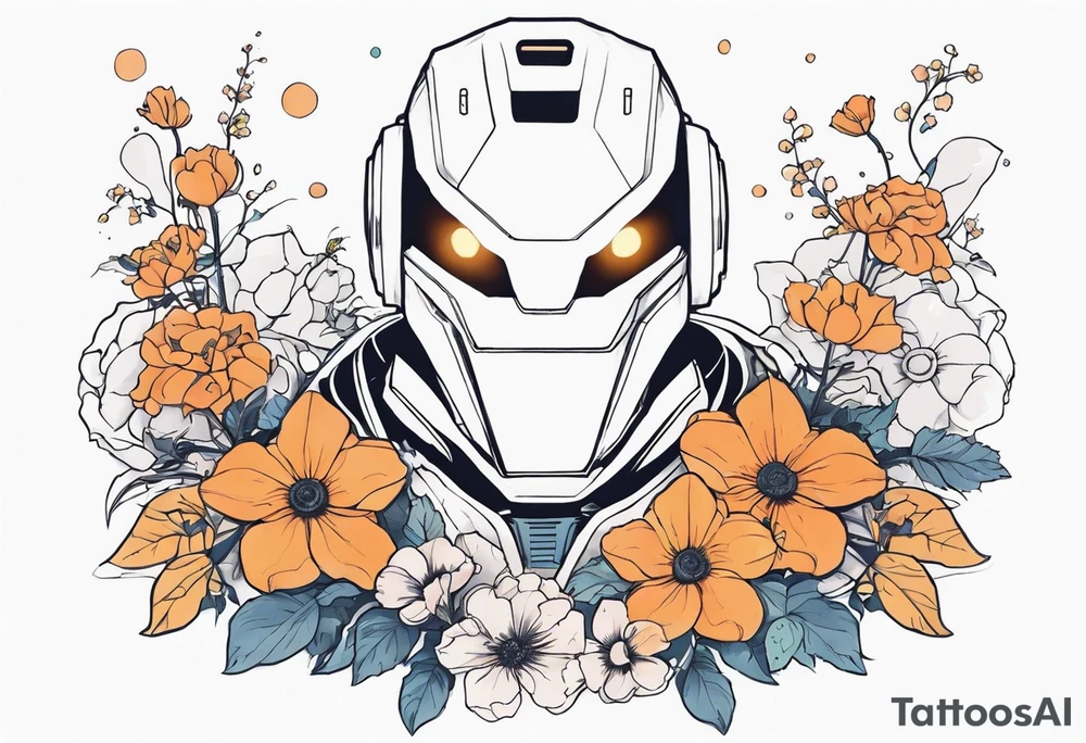 Ghost dressed like a robot, surrounded by flowers, tattoo idea Ghost dressed like a robot, surrounded by flowers, tattoo idea