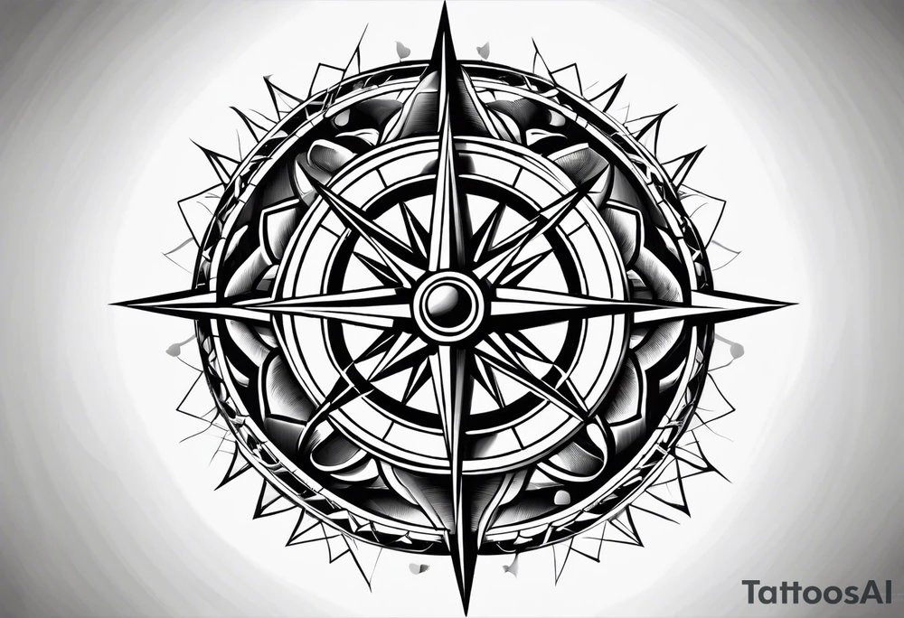 make a plain compass rose with long lines coming out of each tip of the compass in all directions extending out forever tattoo idea
