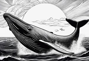 Humpback whale tail sticking out of ocean tattoo idea