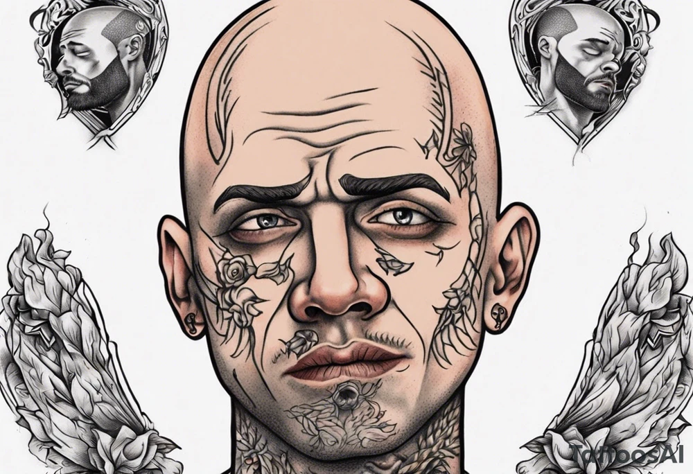 bald heartbroken man closeup van dyke with soul patch tattoo idea
