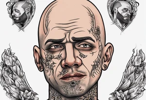 bald heartbroken man closeup van dyke with soul patch tattoo idea