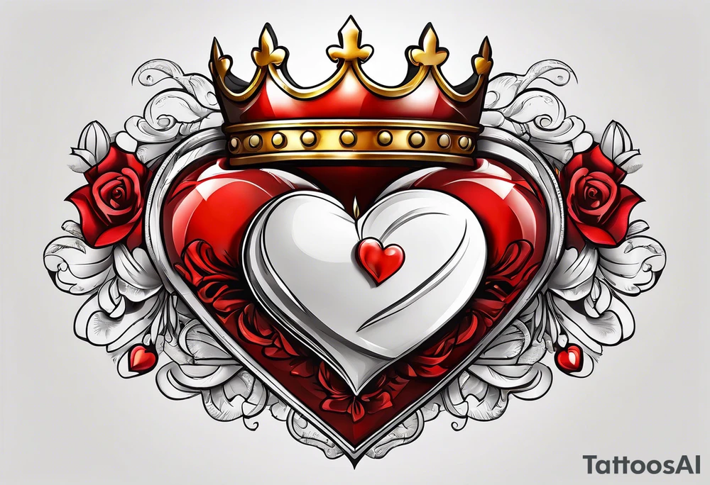 Red heart with a golden crown above it tattoo idea