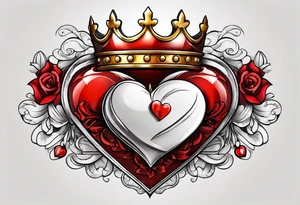 Red heart with a golden crown above it tattoo idea