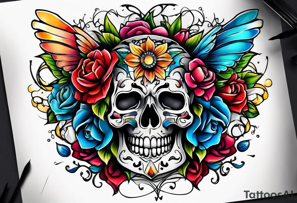 ribbon elegant artistic colorful tattoo idea