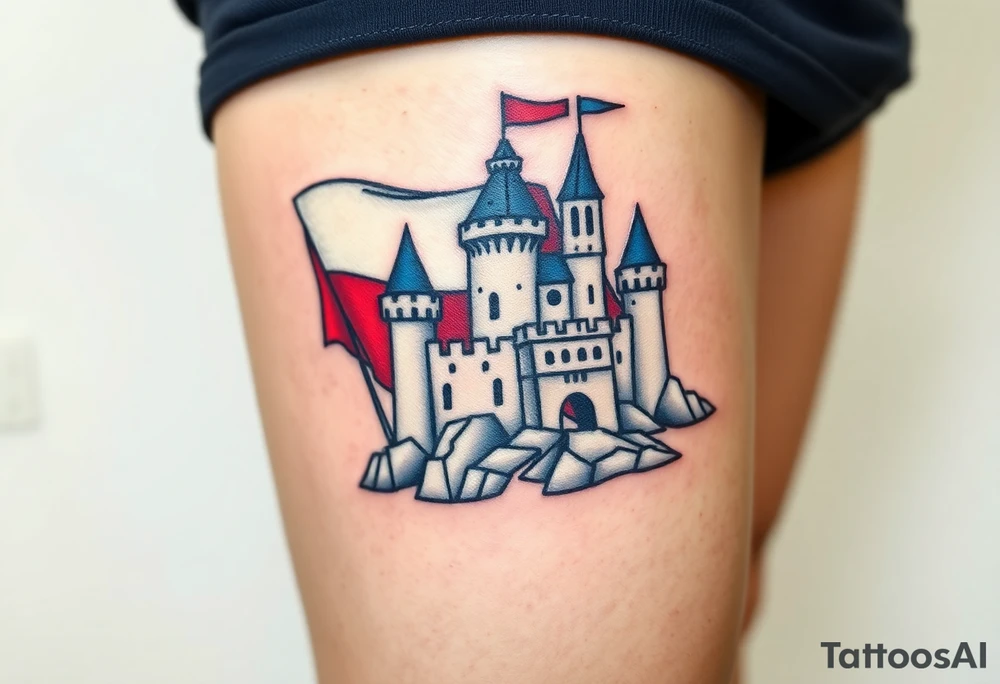 A Czech flag waving behind a medieval castle tattoo idea