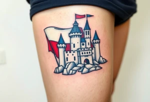 A Czech flag waving behind a medieval castle tattoo idea