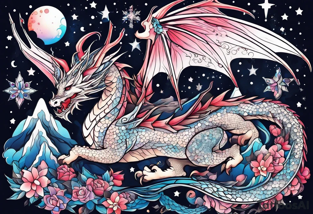 Constellation, wing , snow , cross , dragon japan kawaii tattoo idea