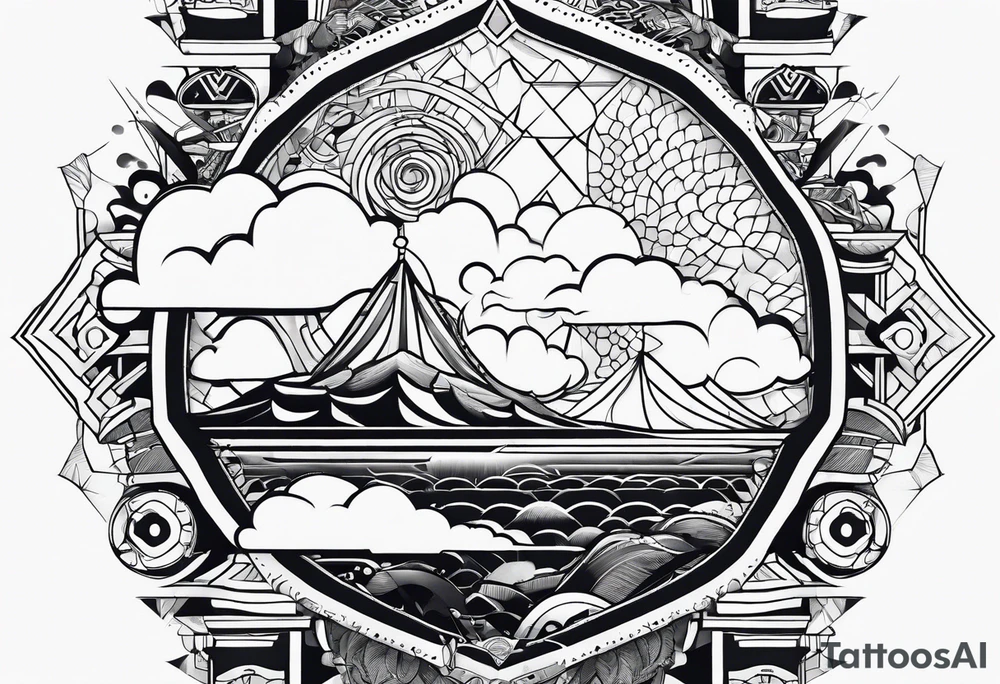 Geometric clouds tattoo idea