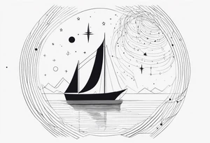 A giant vivern with thin lines on the background of the constellation elegant tattoo idea
